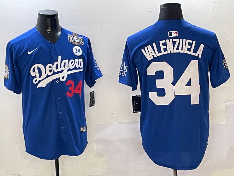 Men Los Angeles Dodgers 34 Valenzuela Blue White Fashion Game 2025 Nike MLB Jersey style 3262
